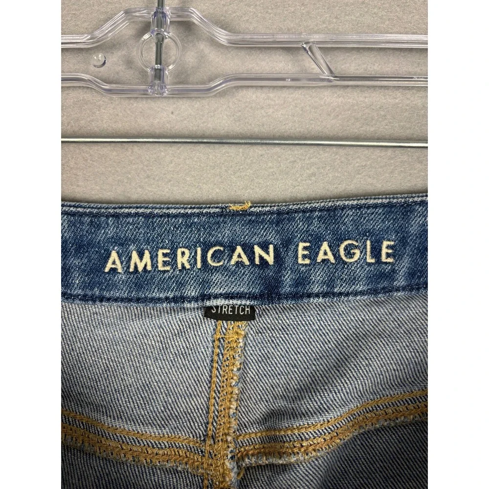 American Eagle Curvy Mom Jean Distressed High Rise Blue Denim 16 Long